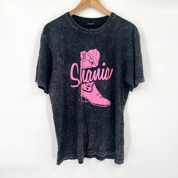 Zutter Tops - SHANIA Pink Cowgirl Boot Distressed Gray Graphic Tee Womens Small
